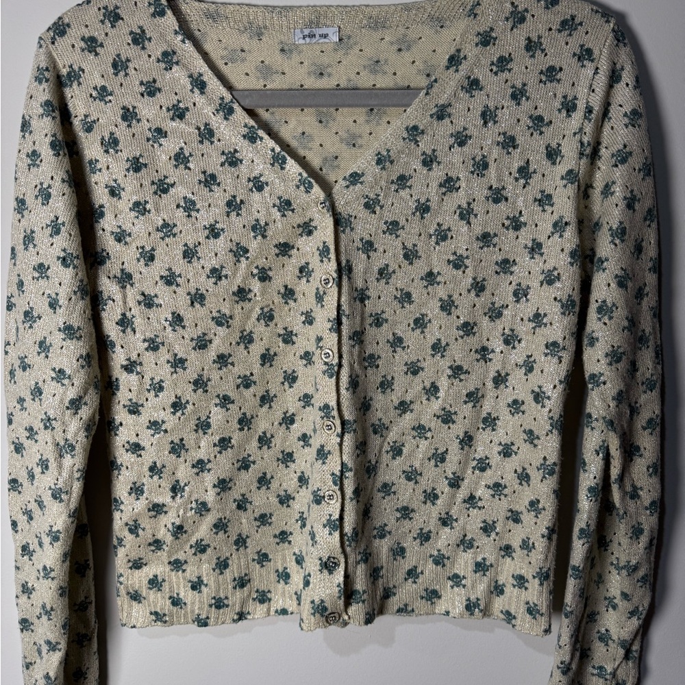 Skull & Crossbones Sparkley Cardigan with Clear Buttons